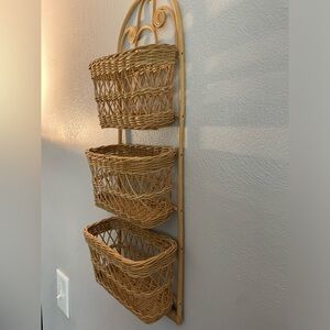 SOLD Vintage bamboo and wicker wall hanger
